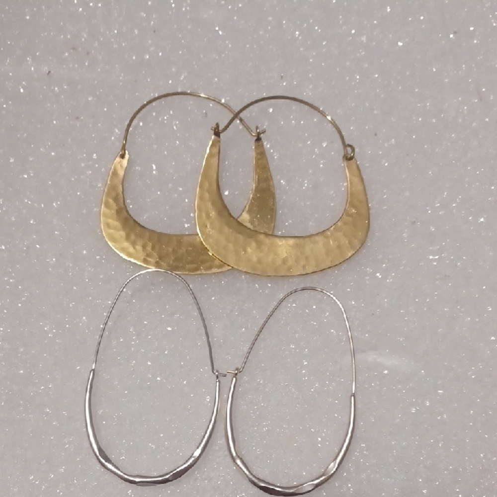2 Pairs Lucky Brand Gold and Silver Hammered Earrings